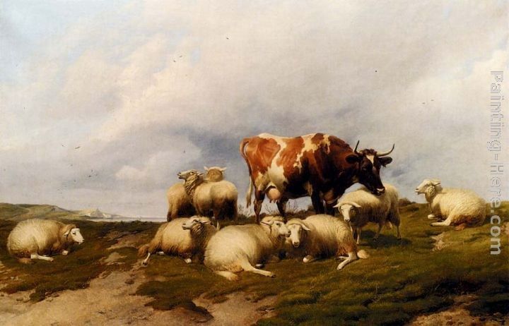 Thomas Sidney Cooper A Cow And Sheep On The Cliffs